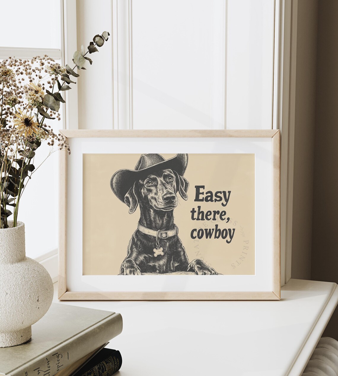 Easy There Cowboy Quote Black Dog In Cowboy Hat Vintage Western Poster - Image 6