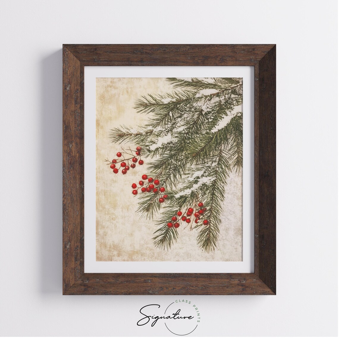 Pine Branches With Red Berries, Vintage Holiday Art Print - Image 3