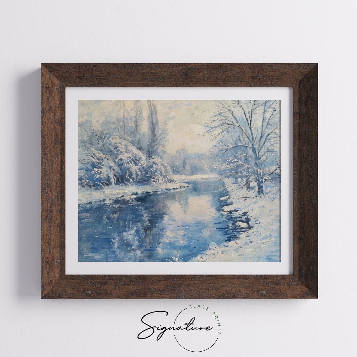 Tranquil Snowy River Scene Winter Landscape Blue Painting Poster - Image 5