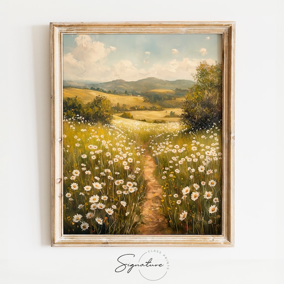 Chamomile Meadow Path Rolling Golden Hills Summer Landscape Poster