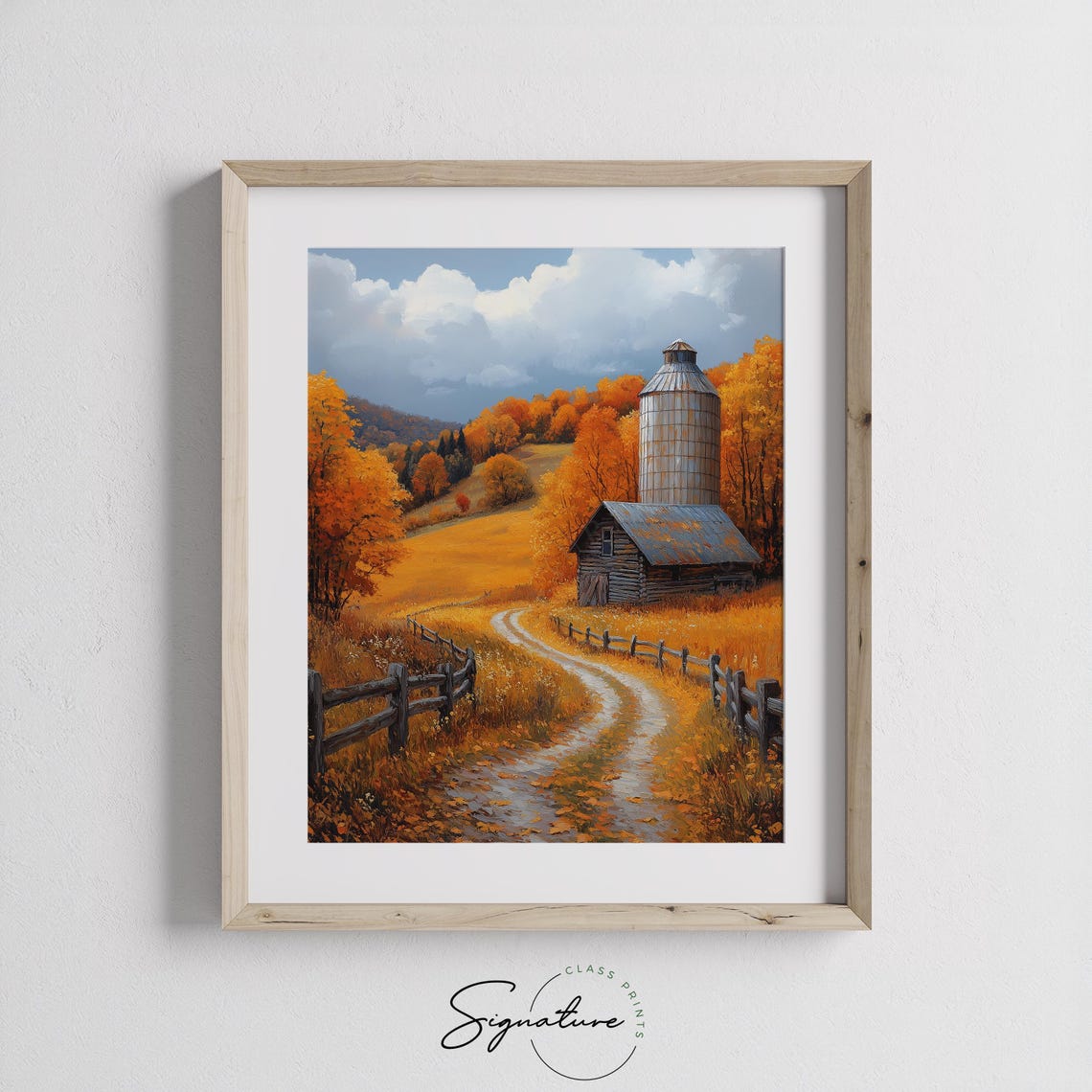Rustic Log Cabin With Silo Autumn Country Road Fall Painting Print - Image 3