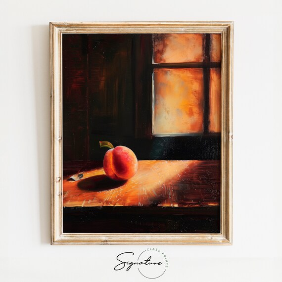 Single Peach By Sunlit Window Rustic Kitchen Still Life Poster