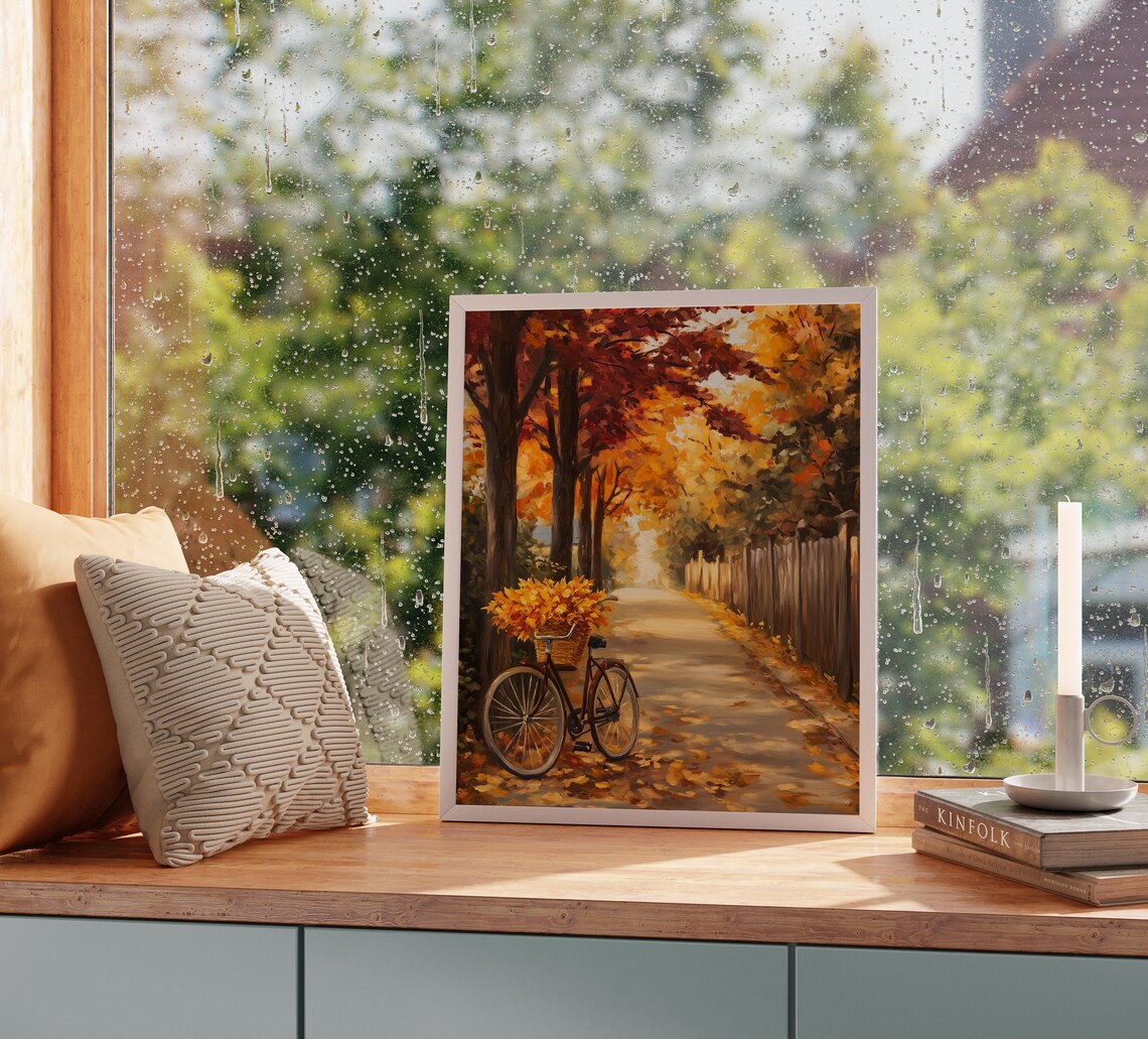 Autumn Street With Bicycle Rustic Fall Scene - Image 2