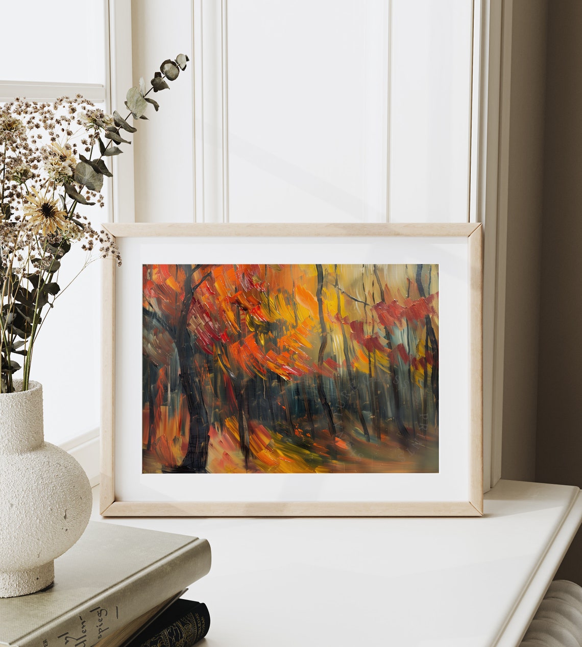 Windswept Autumn Forest in Bold Strokes of Red Orange and Gold Poster - Image 6