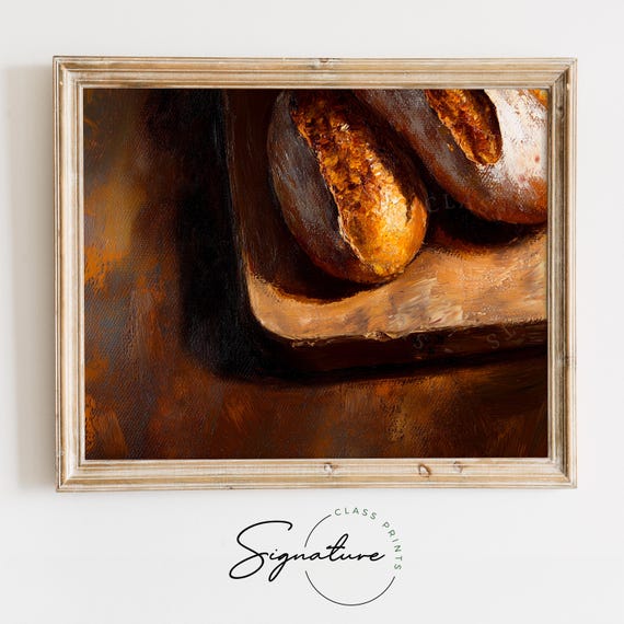 Rustic Artisan Bread Close Up Moody Christmas Kitchen Wall Art Farmhouse Winter Decor Vintage Holiday Still Life 2729