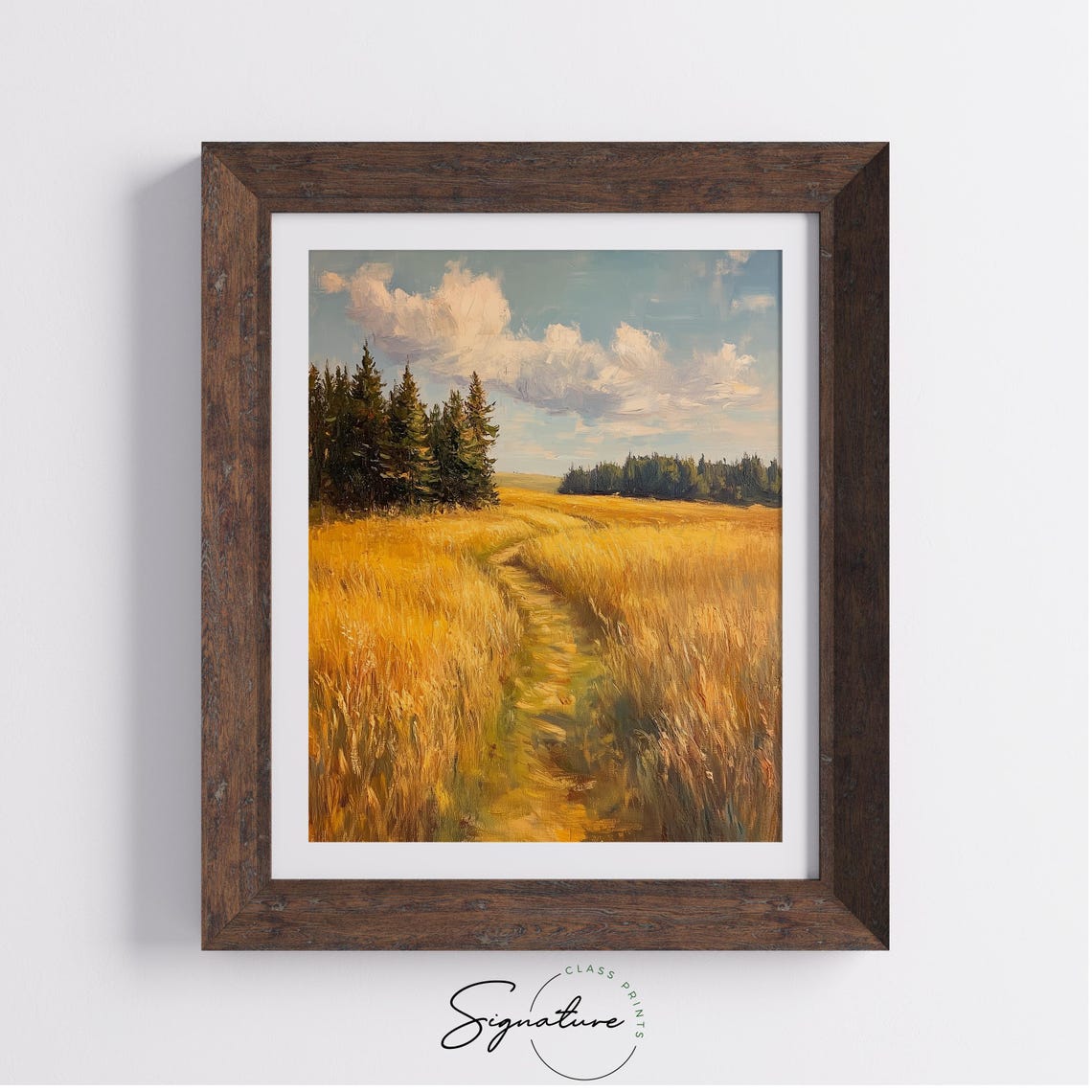 Broad Golden Meadow Path Under Evening Sky With Pines Landscape Poster - Image 3