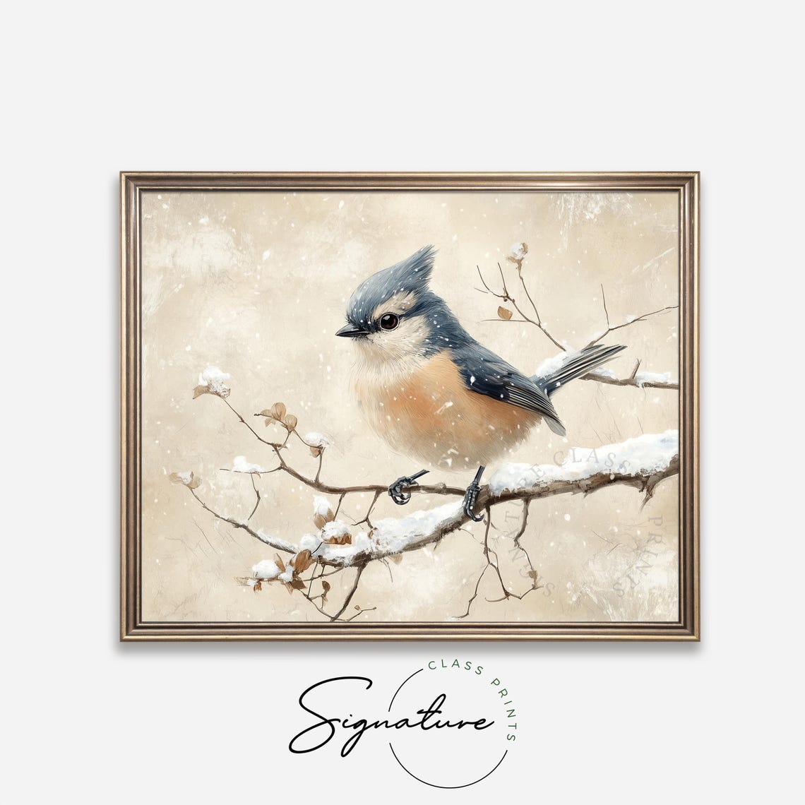 Tufted Titmouse Perched On Snowy Branch Cozy Winter Bird Wall Art - Image 4