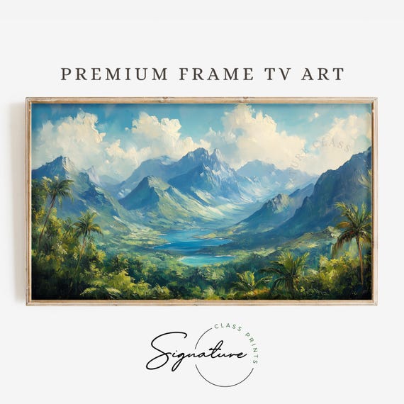 Mountain Forest Valley Tv Art Majestic Landscape Frame Tv Art Rustic Nature Painting Wall Decor 3516