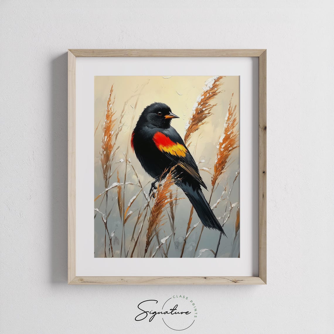 Red Winged Blackbird In Winter Reeds Striking Nature Art Poster - Image 3