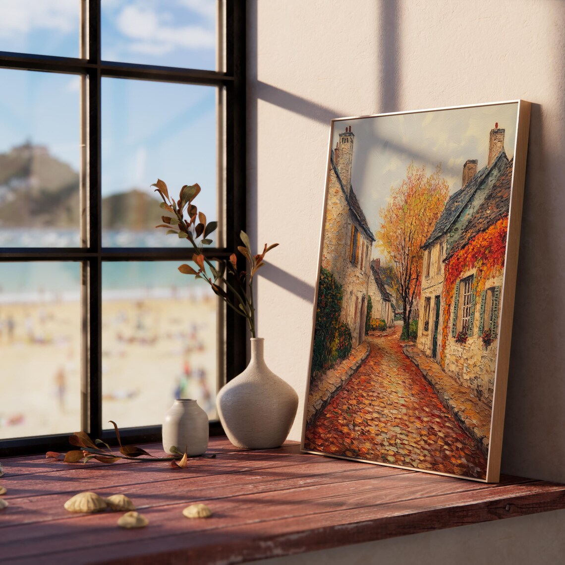 Charming Autumn Village Street Stone Houses Cobblestone Poster - Image 5