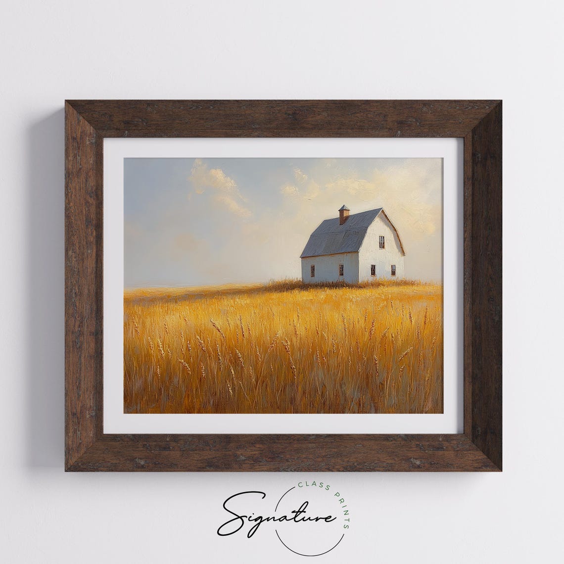 White Barn Wheat Field Golden Sky Autumn Farmhouse Landscape Wall Art - Image 5