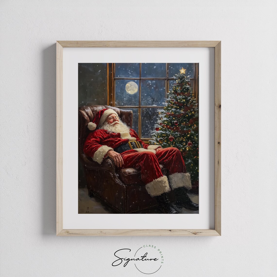 Vintage Oil Painting Of Santa Claus By Fireplace Rustic Christmas Art Cozy Holiday Scene Cottagecore Santa Decor Art 2116 - Image 4