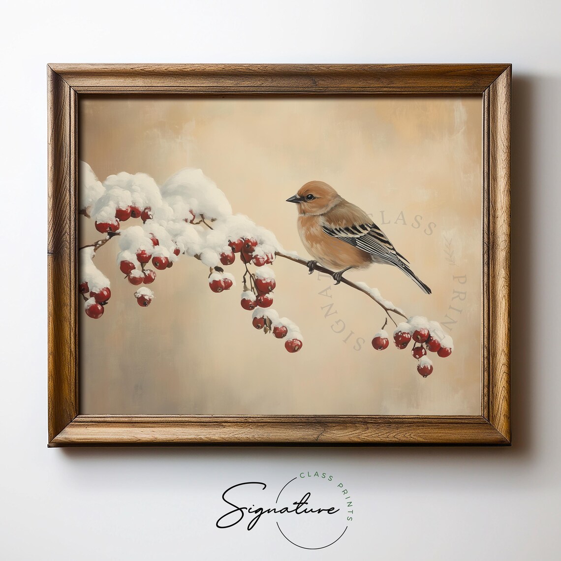 Common Chaffinch On Snowy Branch, Rustic Winter Poster - Image 5