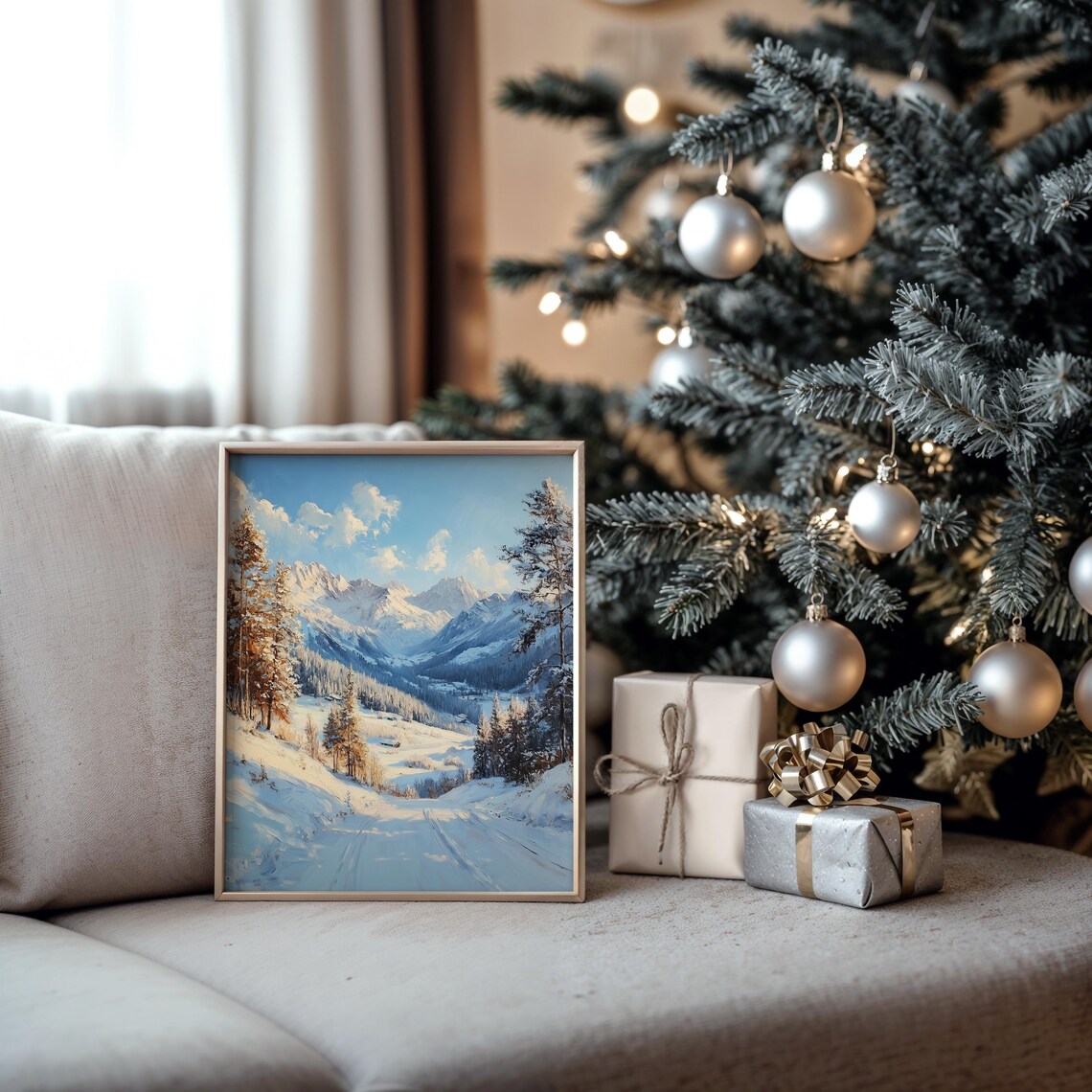 Bright Alpine Morning Snowy Forest Path To Snowy Peaks Oil Painting Poster - Image 5