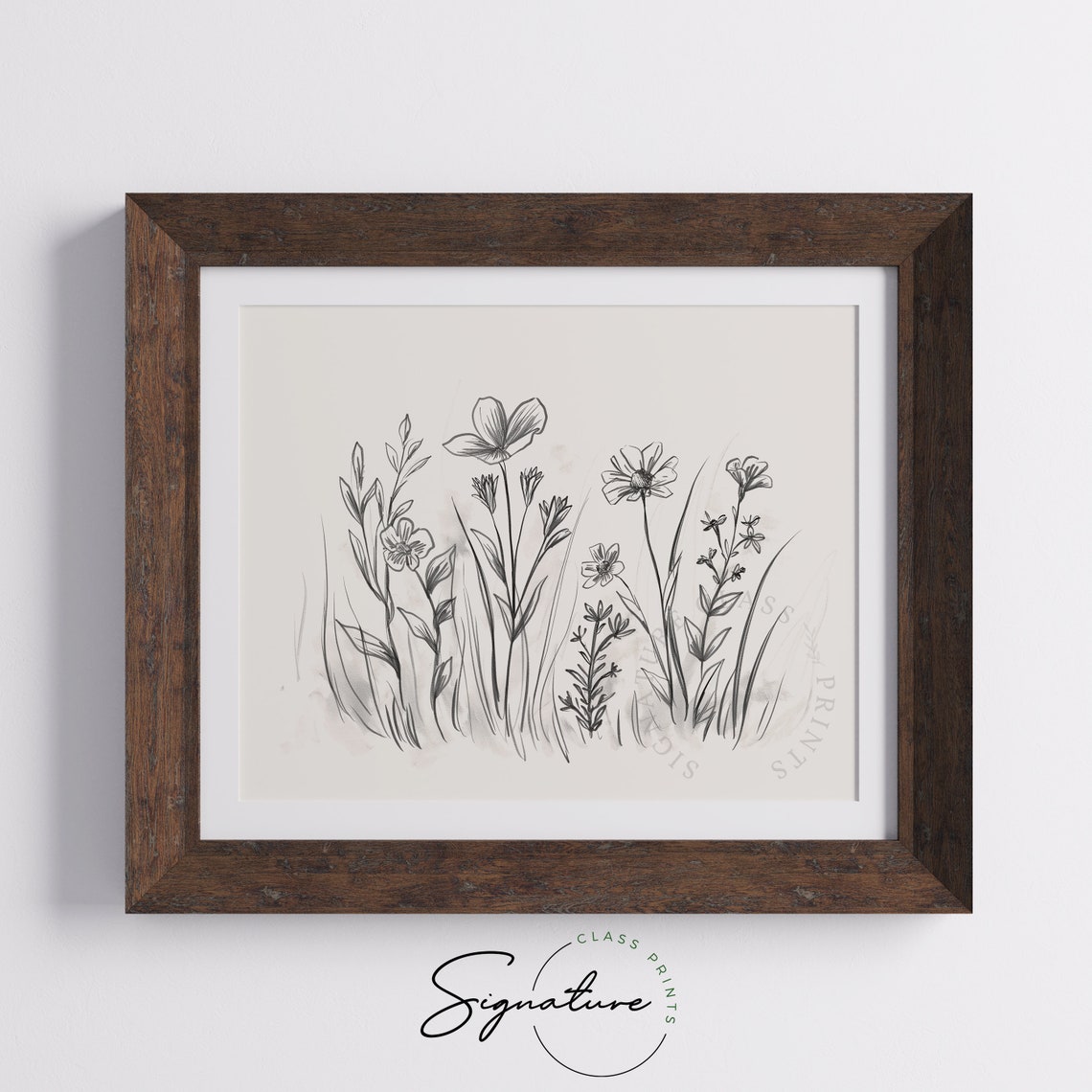 Wildflower Pencil Sketch Black and White Botanical Line Drawing Poster - Image 5