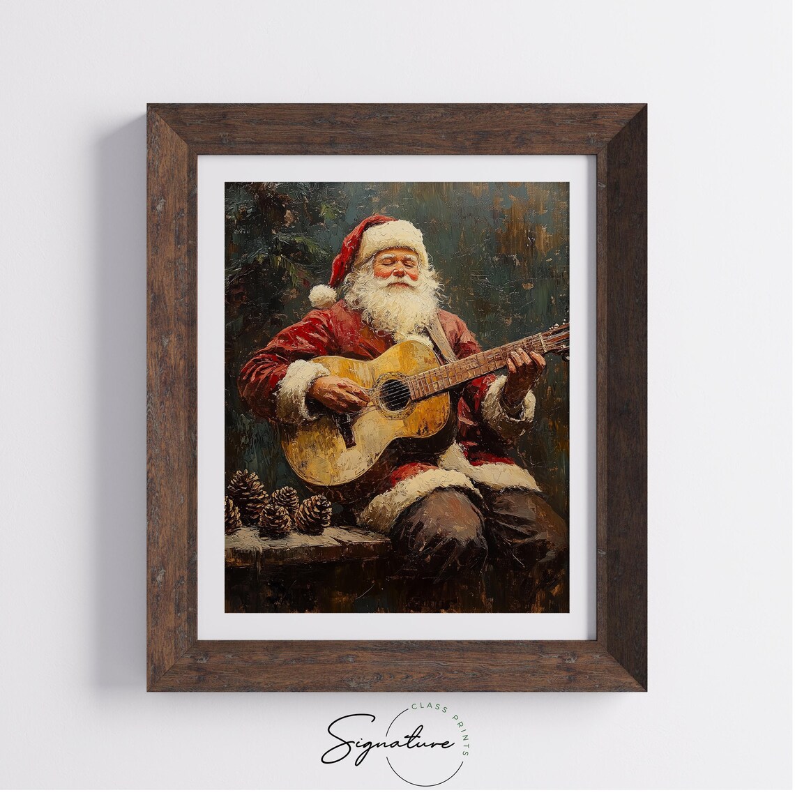 Santa Claus Playing Acoustic Guitar Christmas Oil Painting Print - Image 3