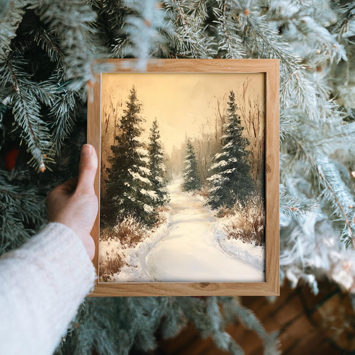 Blue Misty Pine Forest with Snowy Clearing Winter Landscape Poster - Image 6