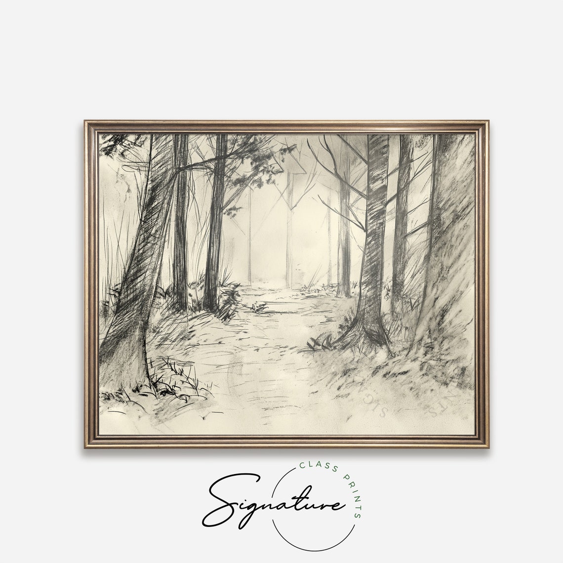 Secluded Forest Clearing Charcoal Woodland Path Sketch Poster - Image 4