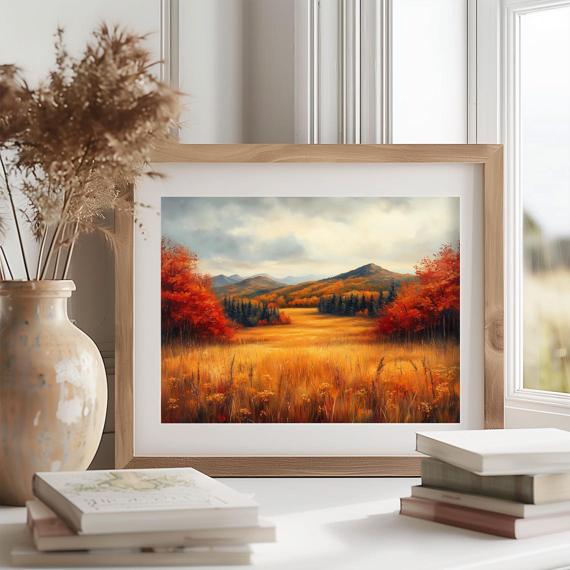 Golden Valley Meadow Framed by Autumn Forest and Mountains Poster - Image 2