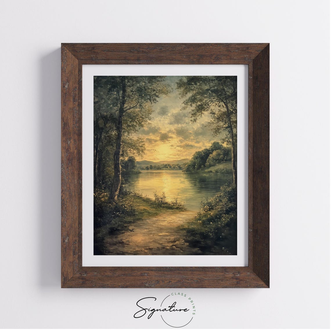 Golden Light On Peaceful River Serene Sunset Trees Landscape Poster - Image 3