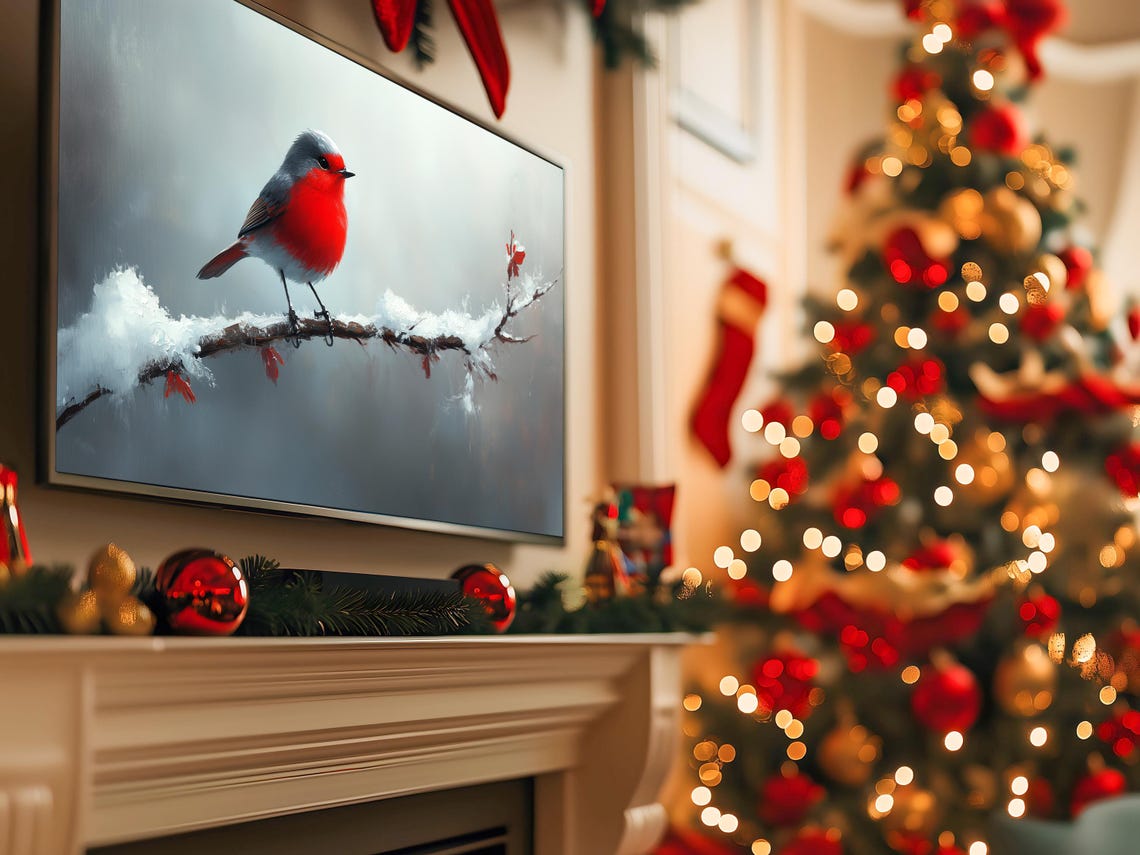 European Robin on Snowy Branch Bright Red Winter Bird Art Poster - Image 5