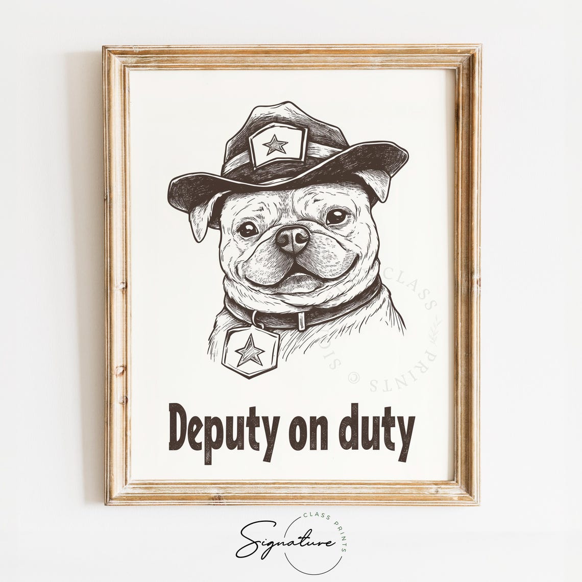 Funny Deputy On Duty Dog Sheriff Hat Vintage Illustration Poster