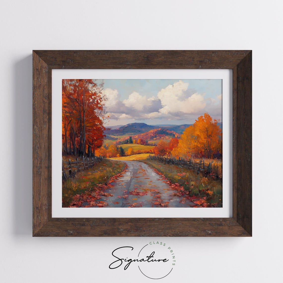 Autumn Lane Red Maples Fallen Leaves Rustic Fences Valley View Poster - Image 5