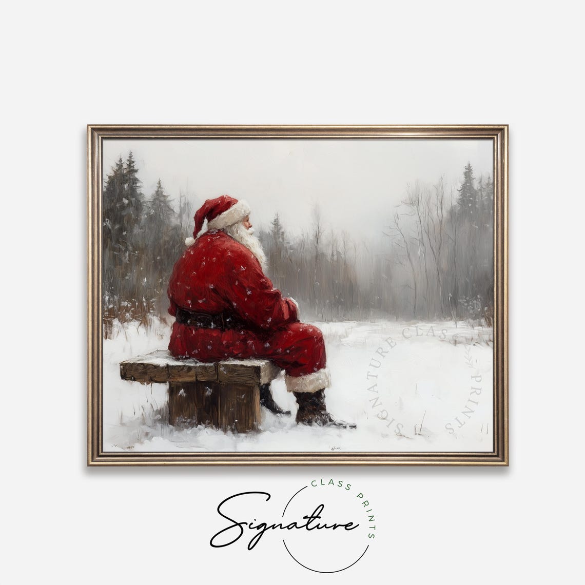Santa Claus Resting on Snowy Bench in Winter Woods Christmas Poster - Image 4