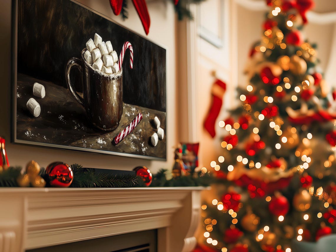 Dark Cocoa Mug With Marshmallows And Candy Canes Winter Poster - Image 5
