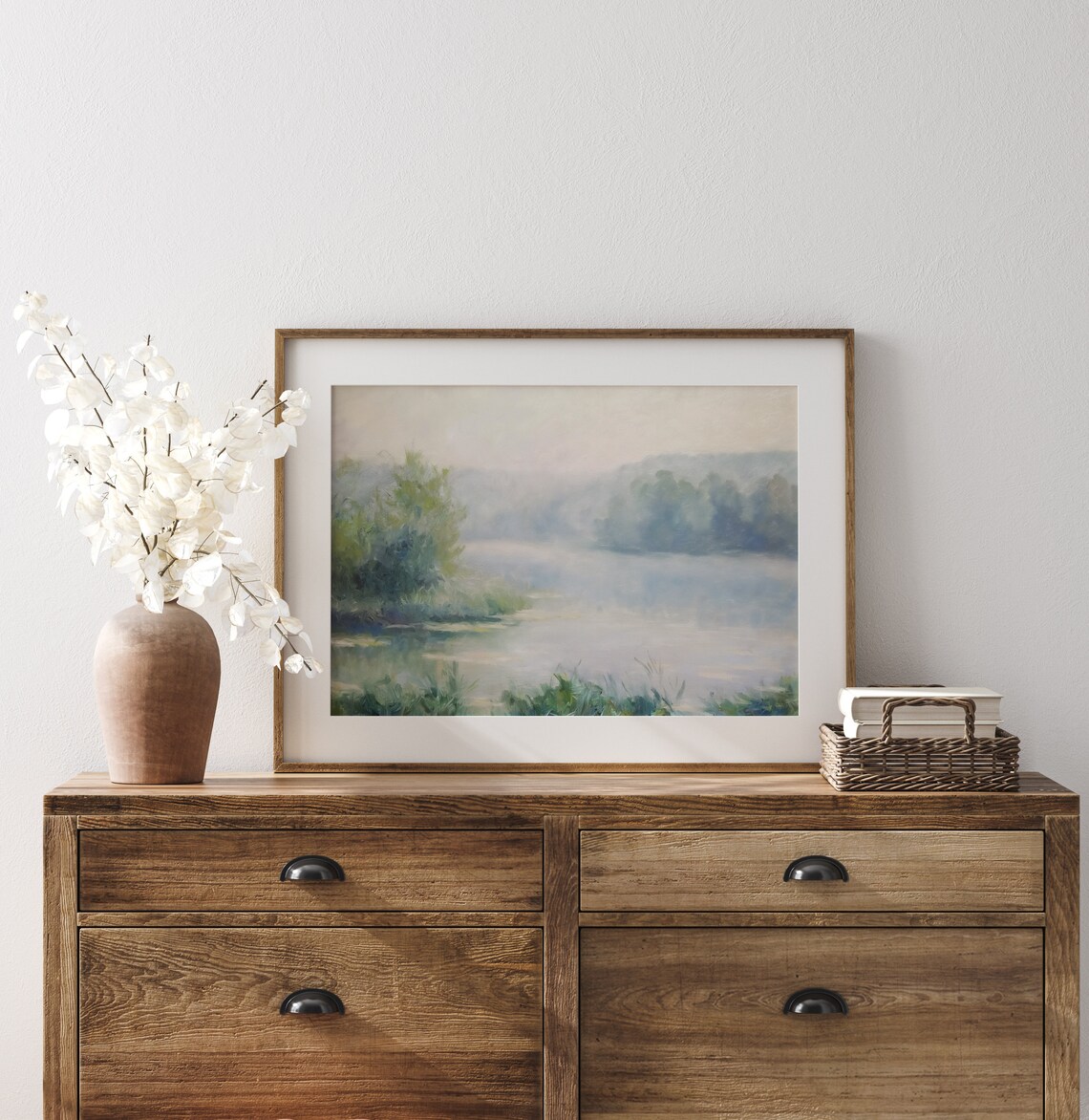 Misty Lake Oil Painting Soft Pastel Impressionist Waterscape Poster - Image 3