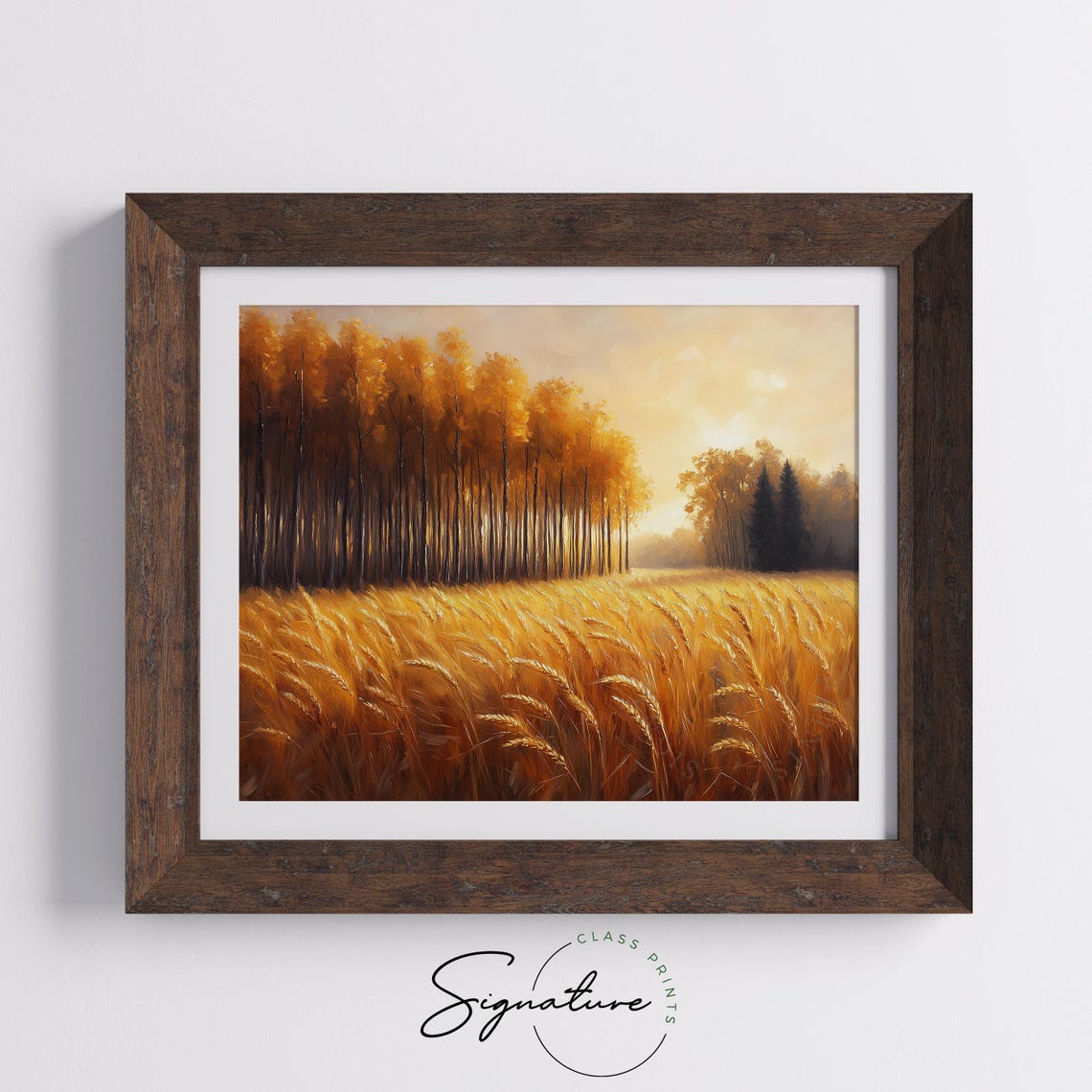 Golden Wheat Field at Sunrise Bordered by Autumn Forest Poster - Image 5
