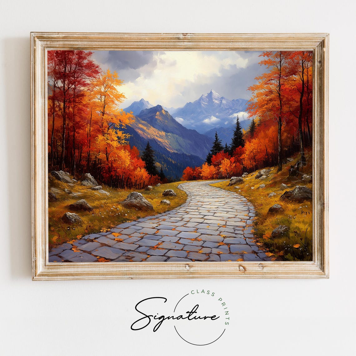 Cobblestone Trail Autumn Rocks Forest Mountain Oil Painting Poster