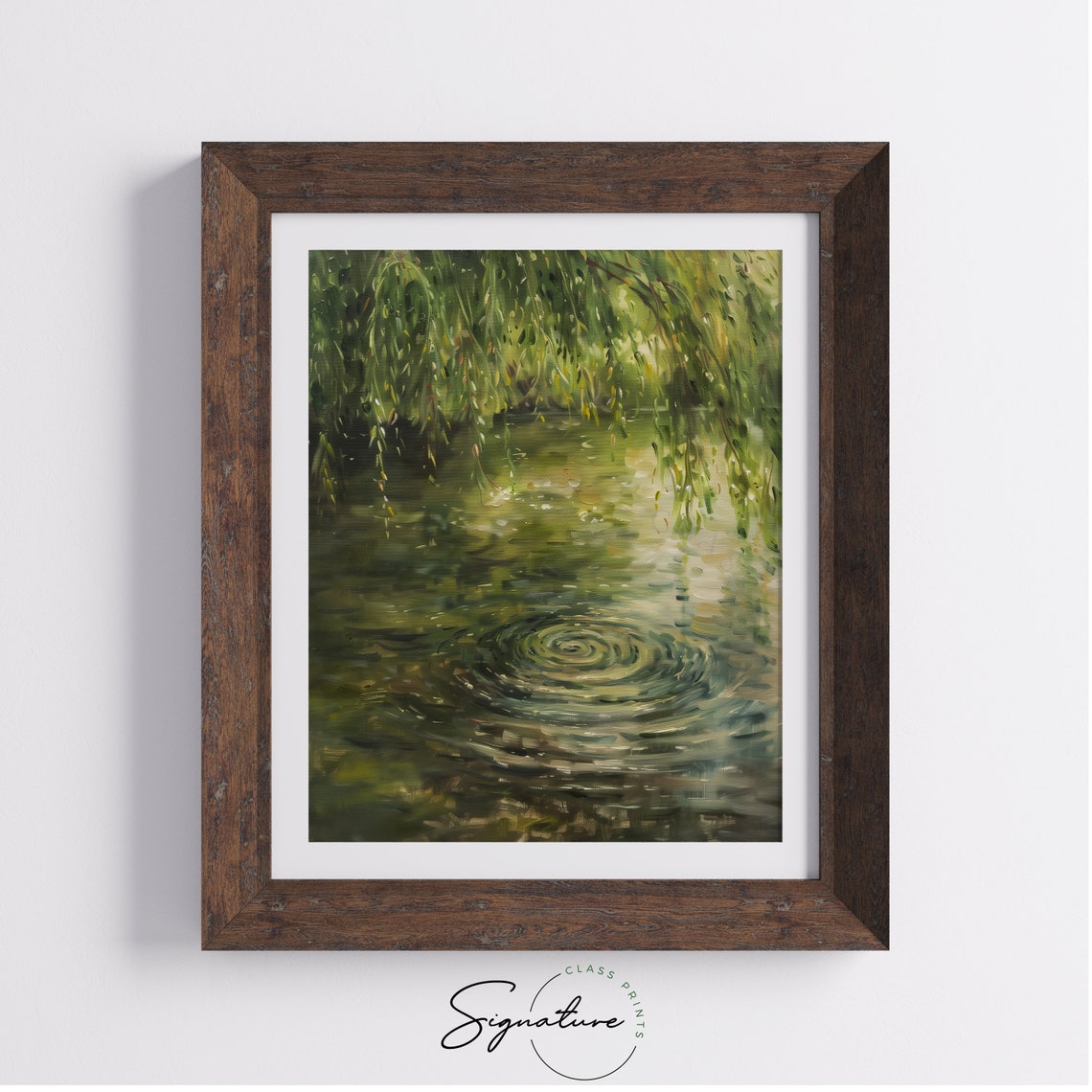 Green Willow Branches Sweeping Over Rippling Pond Water Art Poster - Image 4