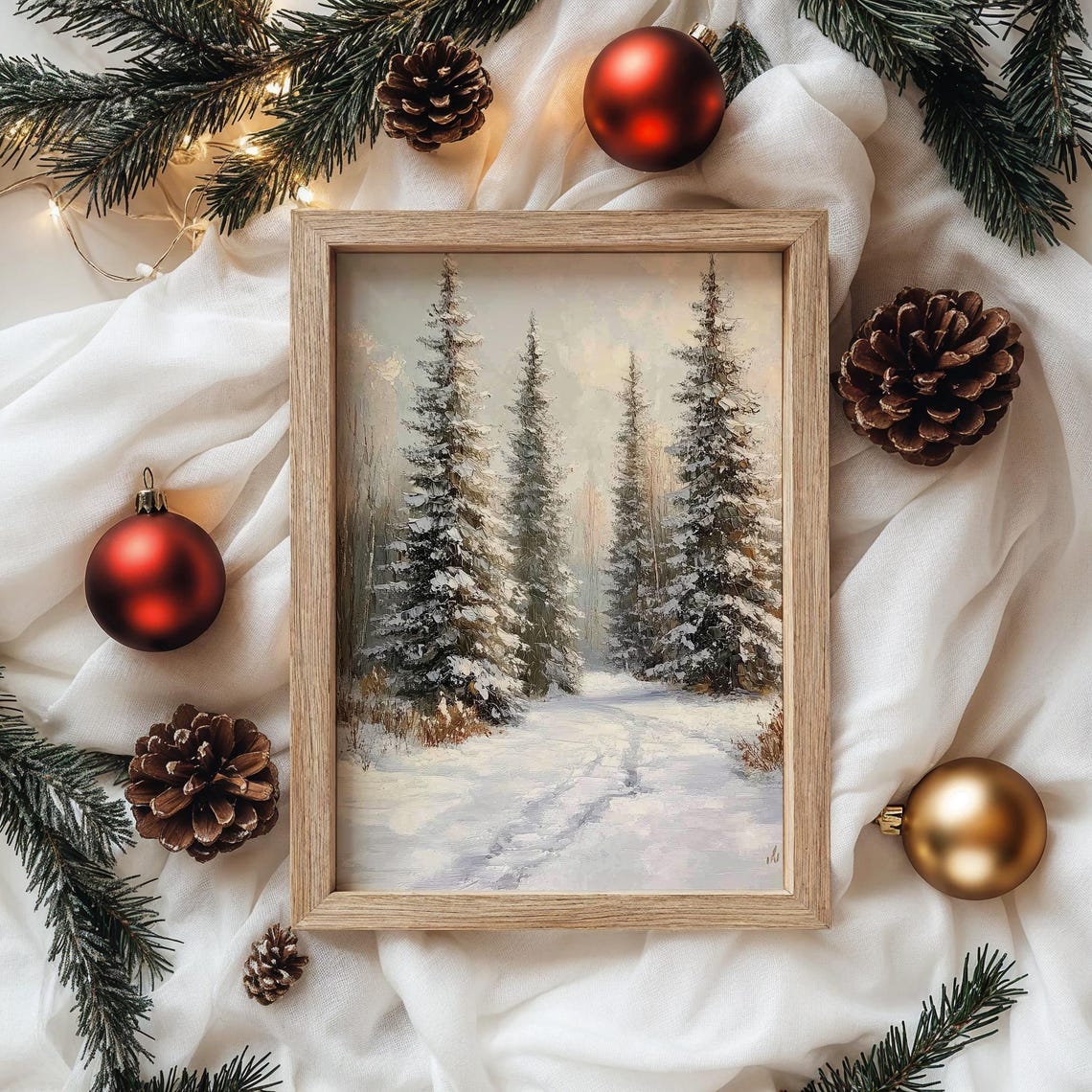 Snowy Spruce Forest Trail Vintage Winter Landscape Oil Poster - Image 4