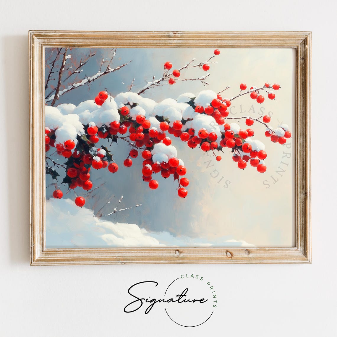 Snow Covered Fresh Red Berries Branch Winter Oil Painting Poster - Image 2