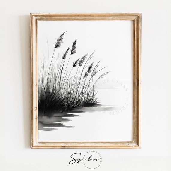 Tranquil Riverbank Art Wild Grasses By The Water Nature Wall Decor Serene Landscape Sketch Peaceful Scene Drawing 800