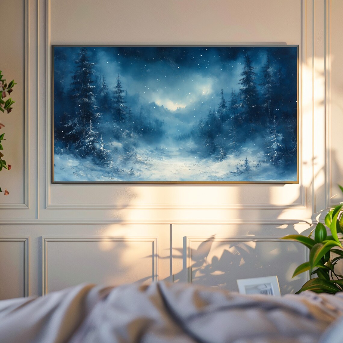 Winter Forest Under Stars Snowy Pines Night Mist Moonlit Woodland Poster - Image 4