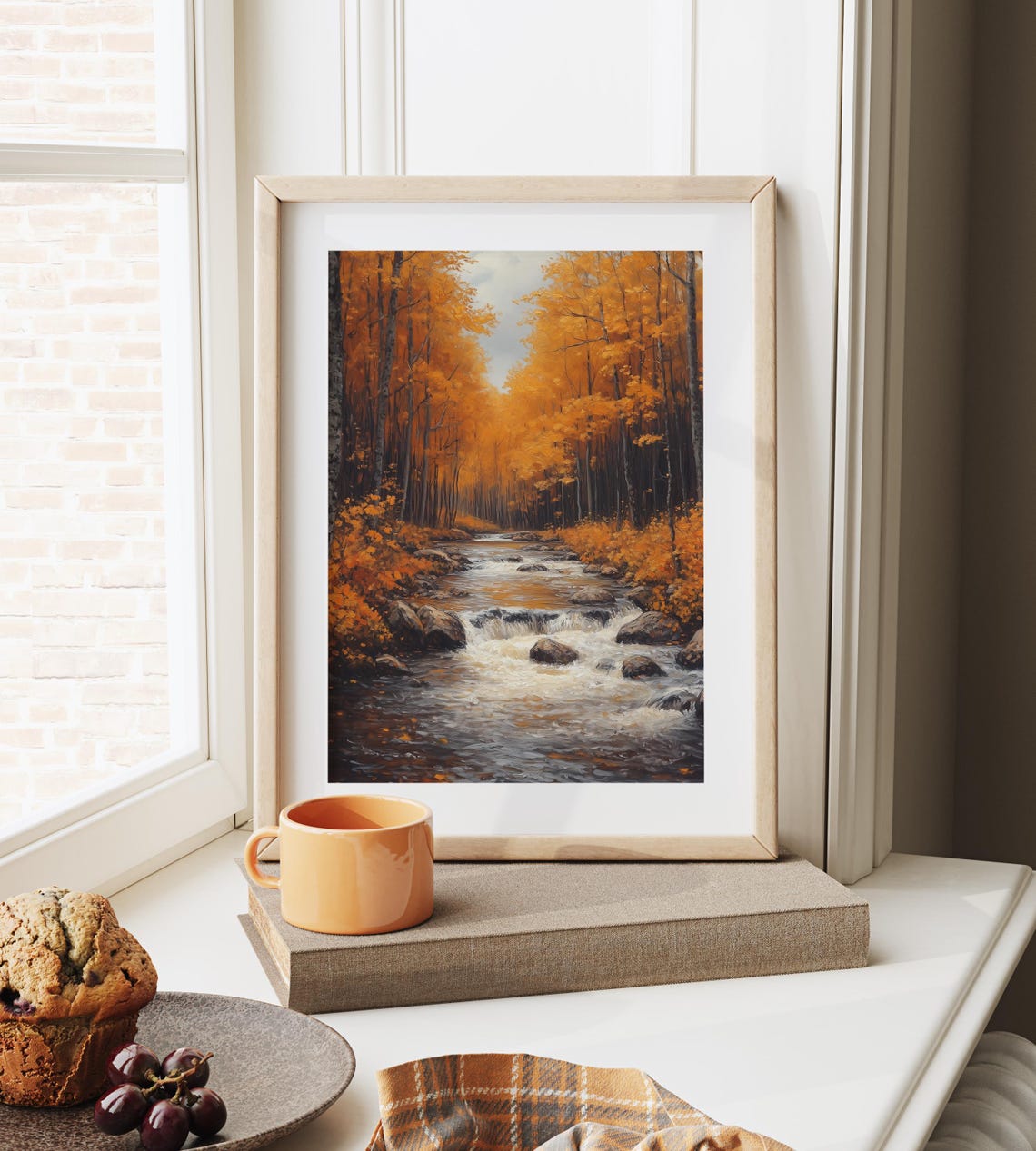 Rocky Forest Stream Flowing Through Fiery Orange Autumn Woods Poster - Image 6