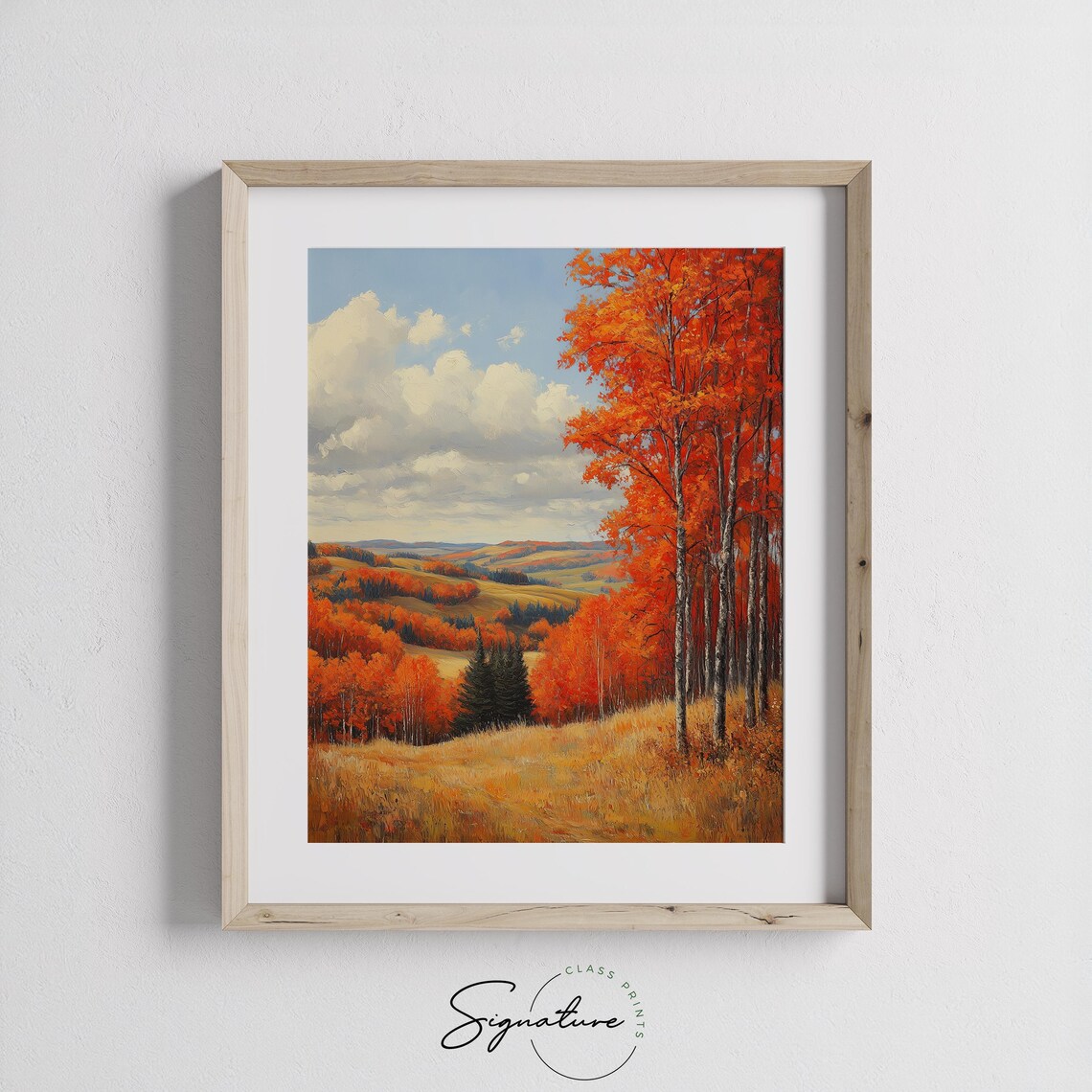 Fiery Red Trees On Rolling Golden Autumn Hills Landscape Poster - Image 3