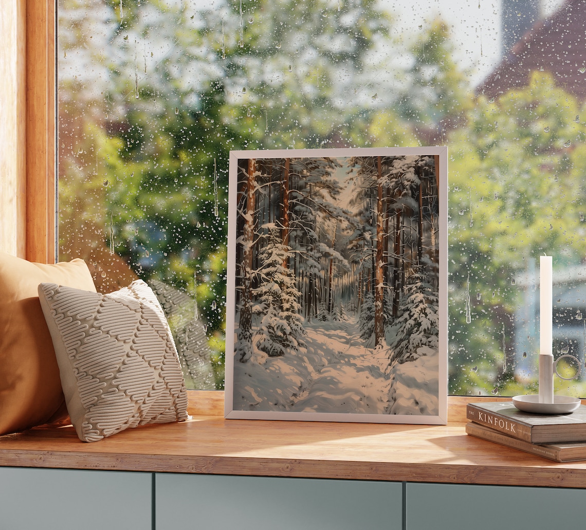 Pine Forest Painting, Winter Woodland Landscape Print - Image 2