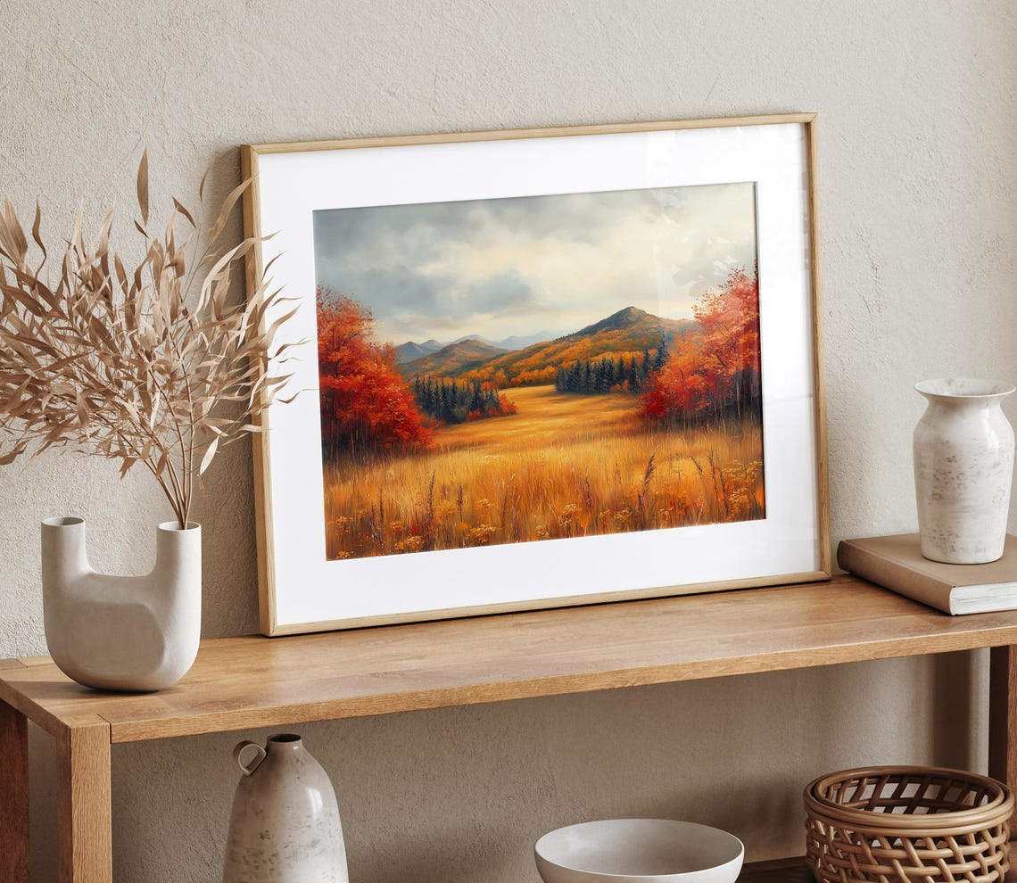 Golden Valley Meadow Framed by Autumn Forest and Mountains Poster - Image 4