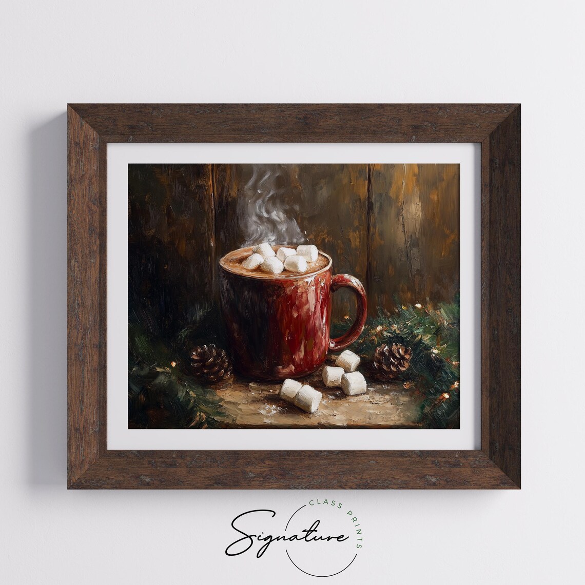 Red Enamel Mug Of Hot Cocoa With Marshmallows And Pinecones Poster - Image 5