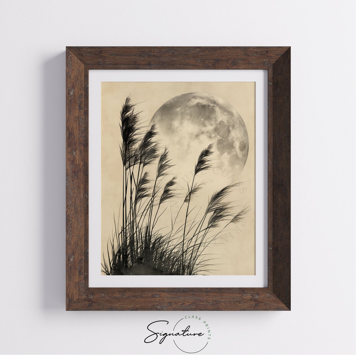 Tall Grass Silhouettes Against Full Moon Monochrome Night Poster - Image 4