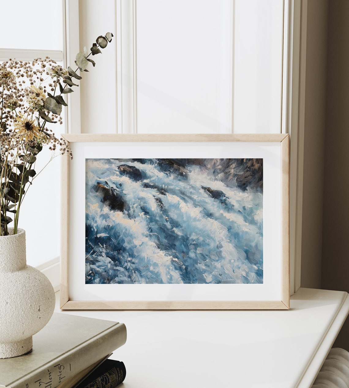 Cascading Waterfall In Blue Impasto Mountain Stream Poster Art - Image 6