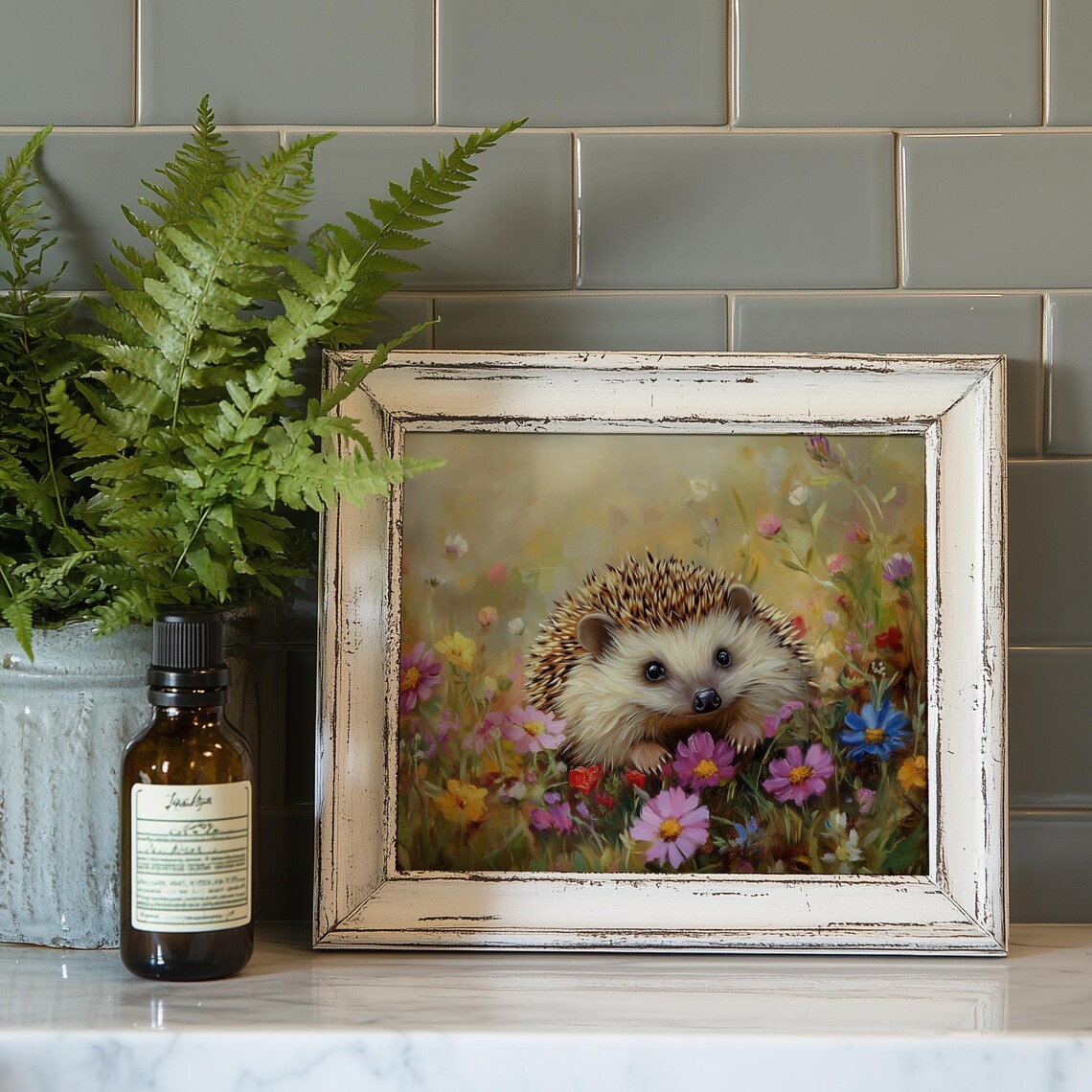 Cute Hedgehog In Wildflower Bed Spring Animal Painting Wall Art - Image 3