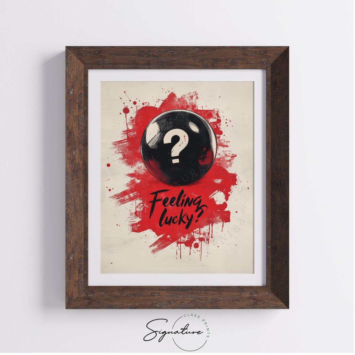 Feeling Lucky 8 Ball Retro Typography Red Paint Splash Wall Art - Image 4