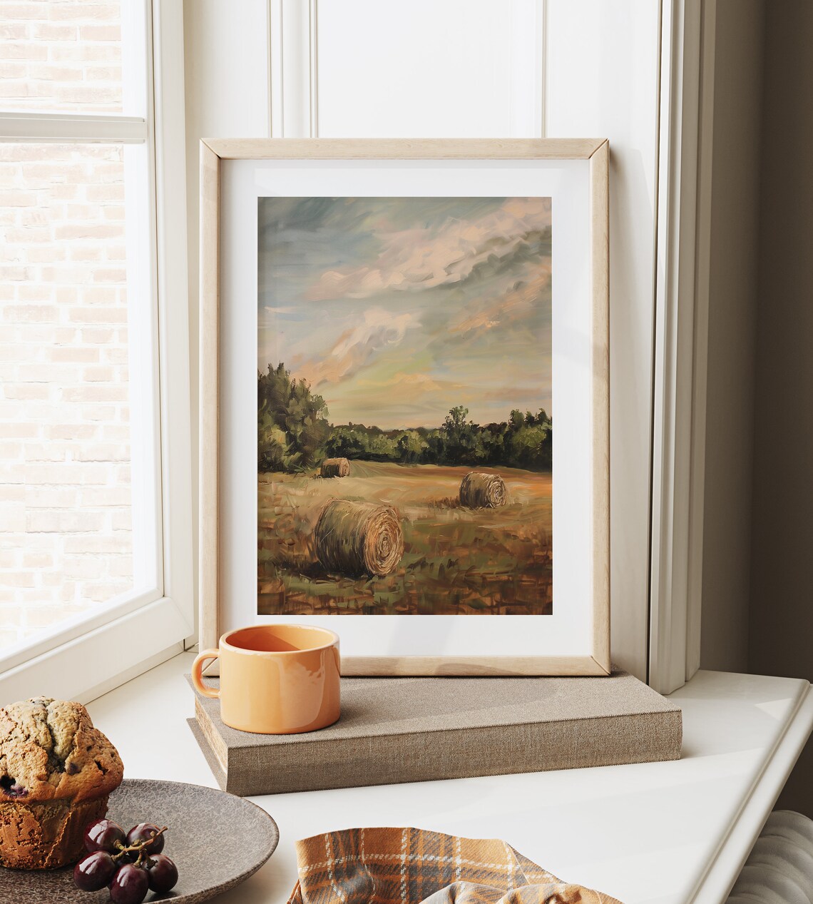 Sunrise Hay Bales Rustic Farm Field Morning Landscape Poster - Image 6