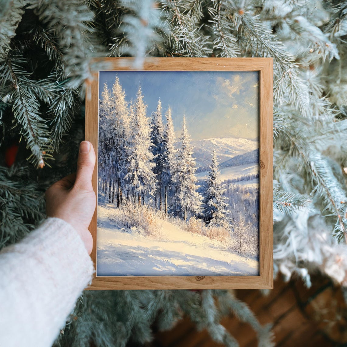 Frosty Cedars on Hillside Under Blue Winter Mountain Sky Poster - Image 6