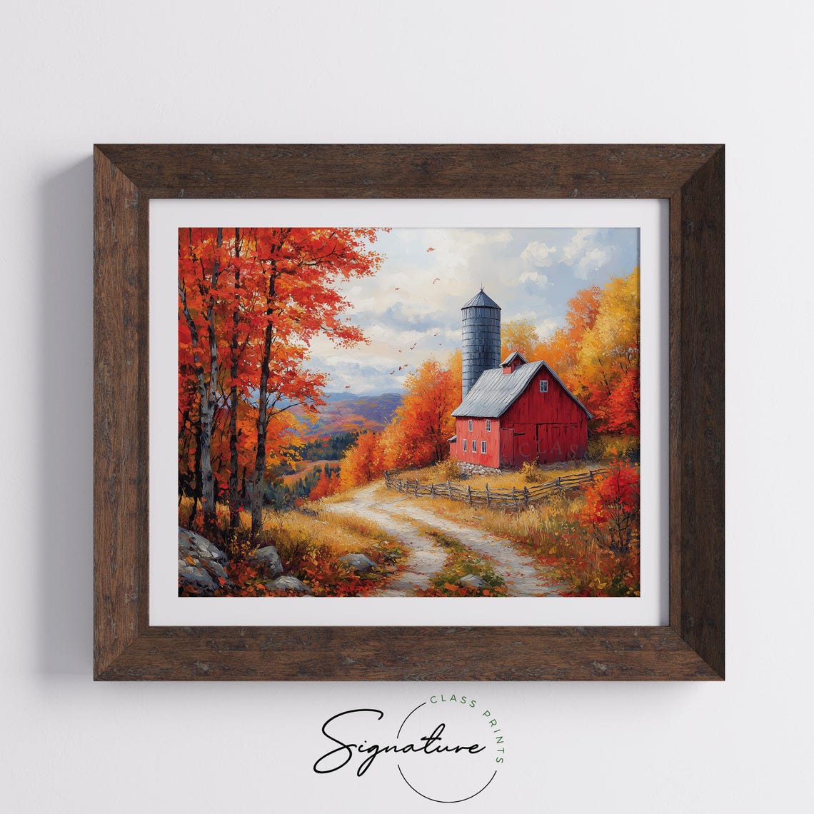 Red Barn Silo Autumn Valley Fall Farm Rustic Landscape Wall Art - Image 5