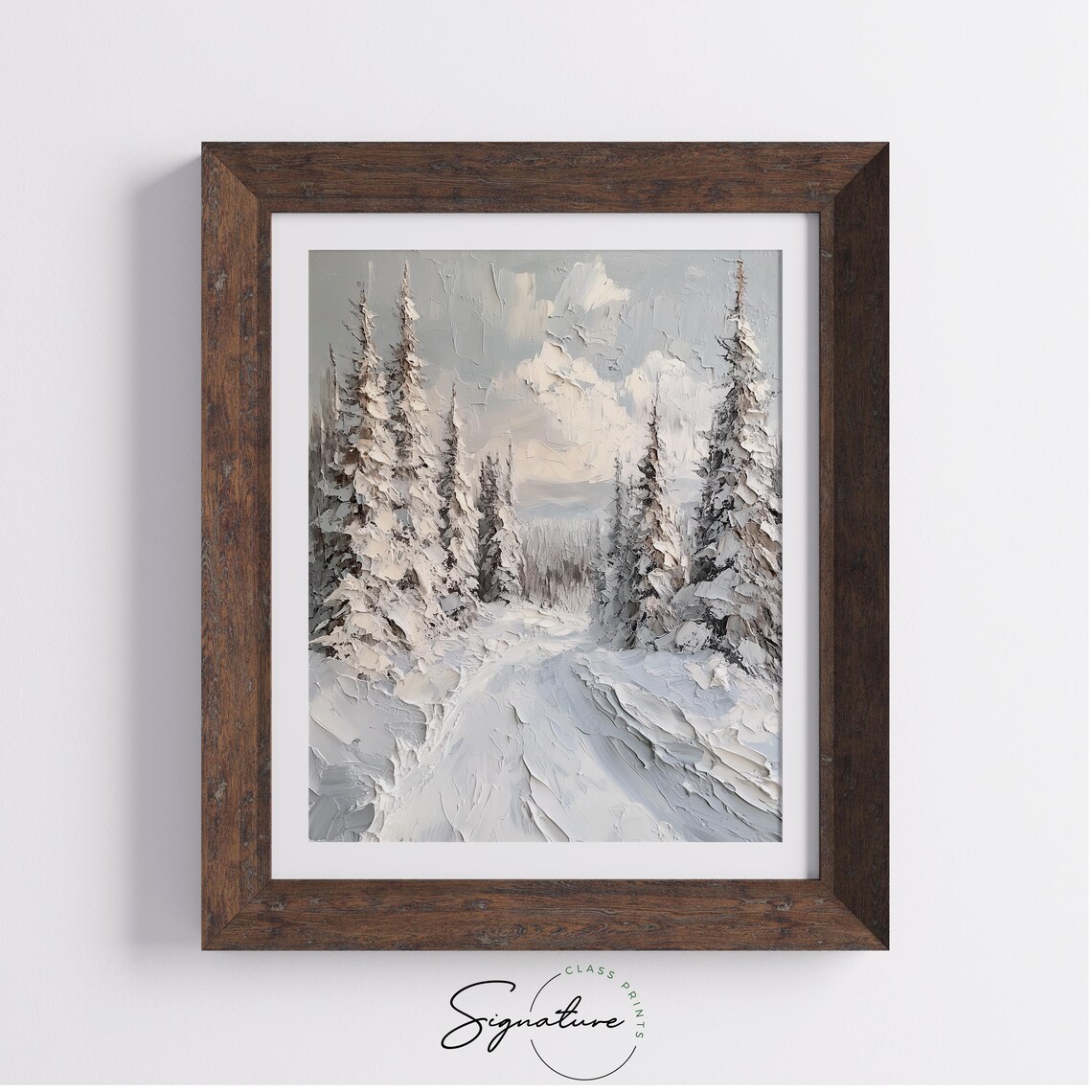 Snow Covered Pines Impasto Oil Painting Winter Forest Poster - Image 3
